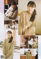 A collage of photos of a woman in a beige sweater.